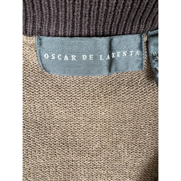 Mens Sweater Large Oscar De La Renta Quarter Zip Cotton Blend Brown Pullover - Picture 5 of 9